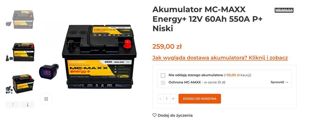 akumulatorywysylka.pl: wybiera: zwrot albo kaucja