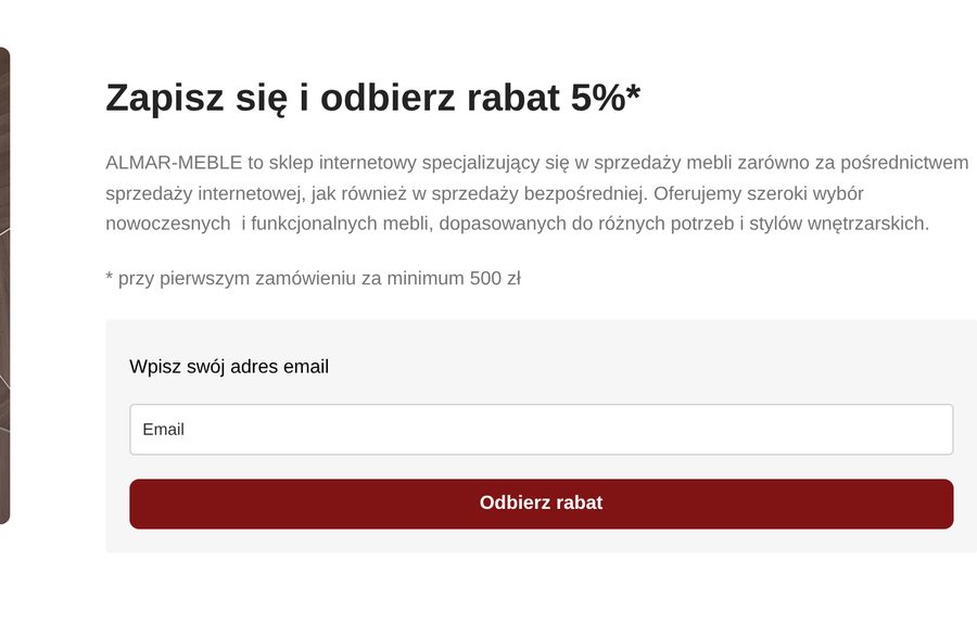 Almar Meble: zapis do newslettera z rabatem 5%