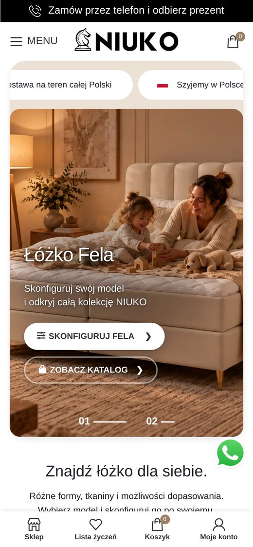 Strona główna sklepu Niuko na telefonie