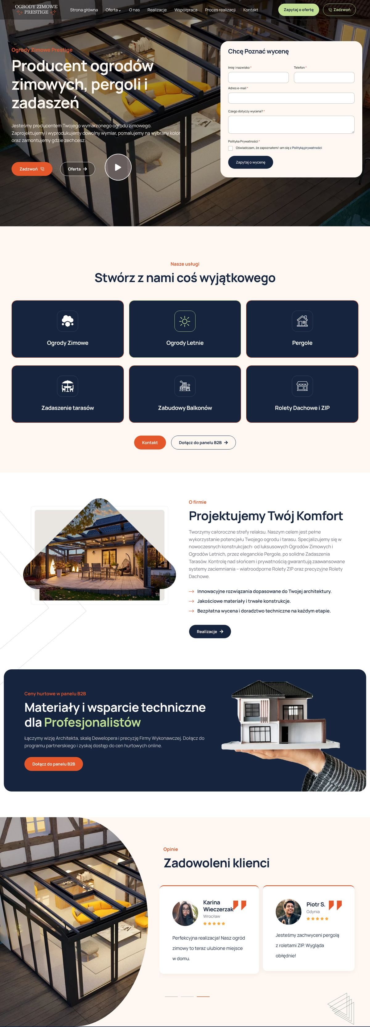 Strona ogrodyzimoweprestige.pl z formularzem wyceny