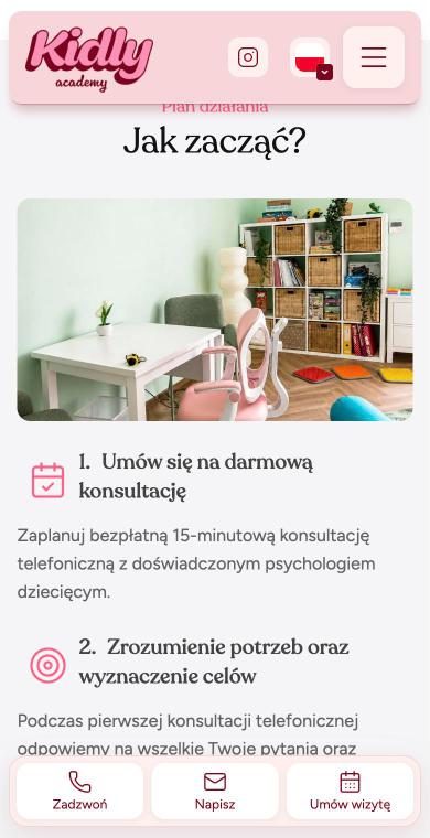 Kidly Academy: „Jak zacząć?” na telefonie