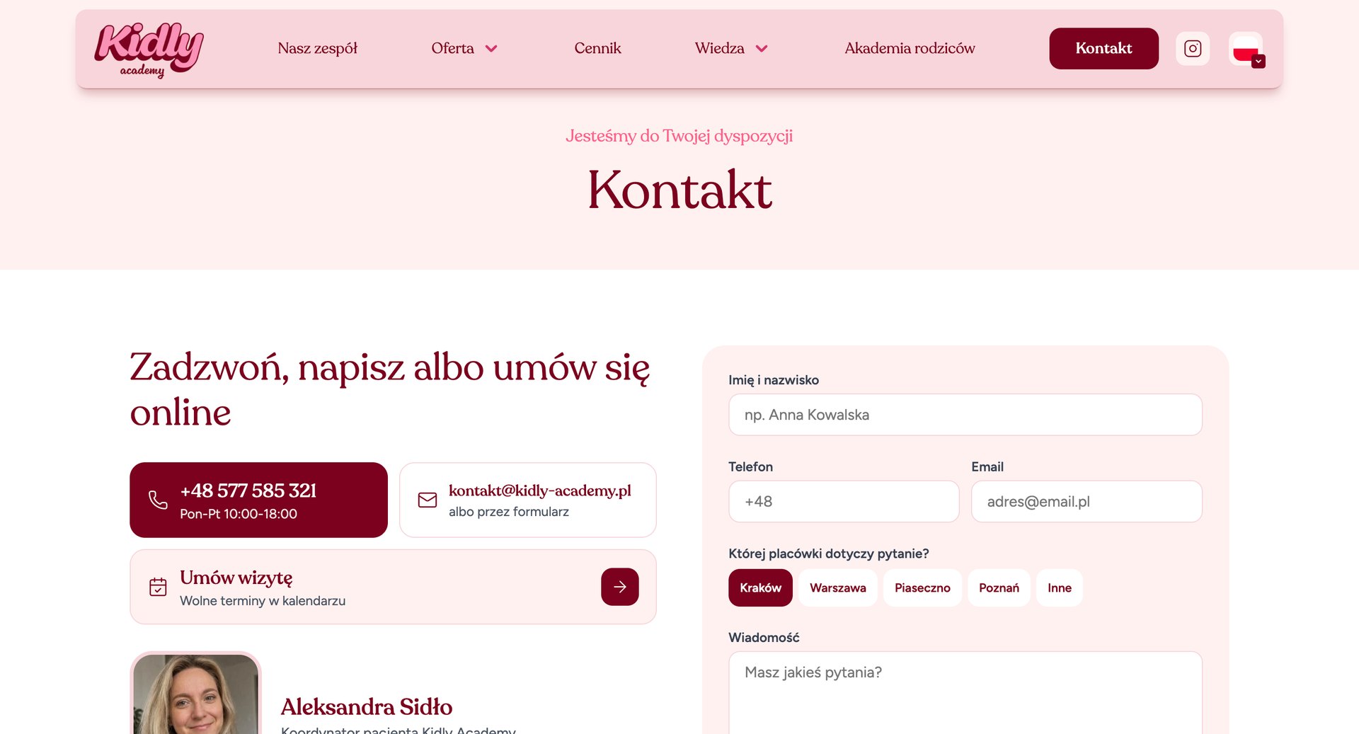 Kidly Academy: kontakt: telefon, e-mail albo wizyta
