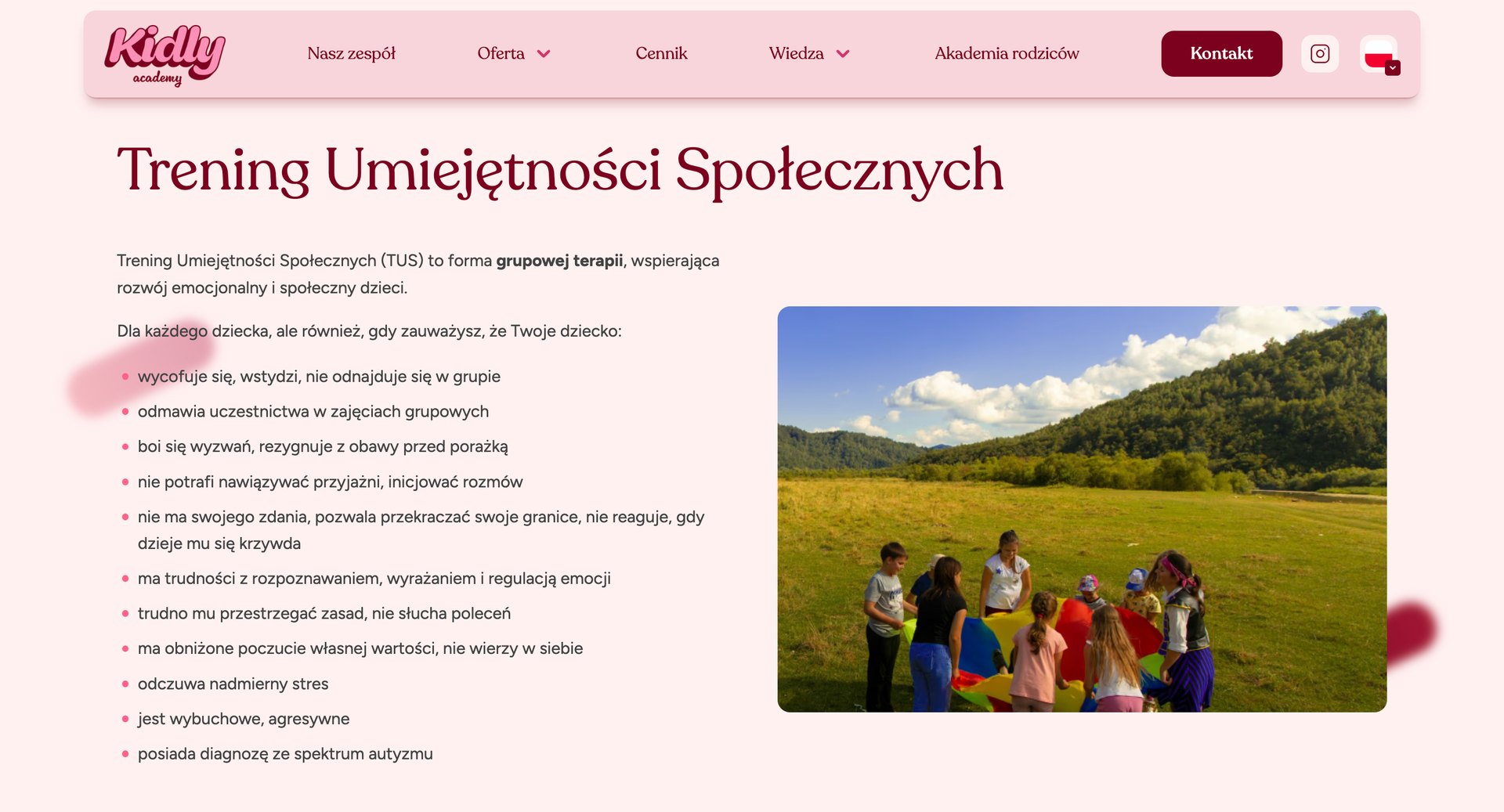 Kidly Academy: podstrona zajęć