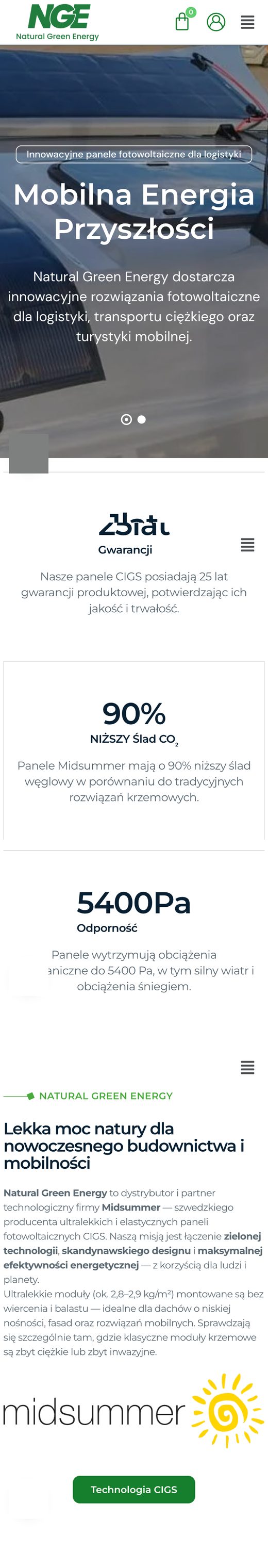 Natural Green Energy: strona na telefonie