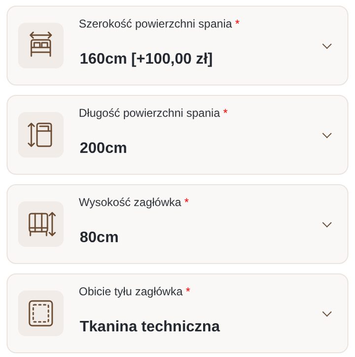 Konfigurator Niuko na telefonie: wybór wymiaru