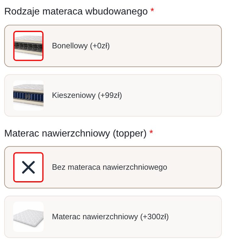Konfigurator Niuko na telefonie: wybór materaca