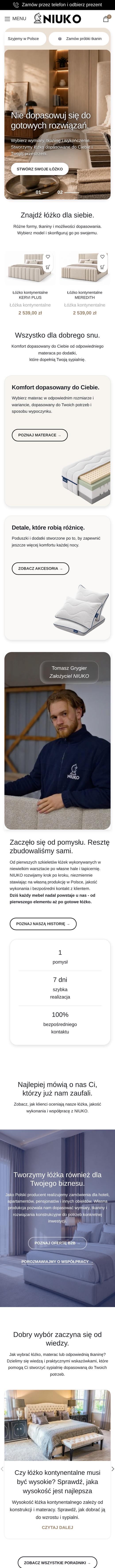 Strona główna sklepu Niuko na telefonie