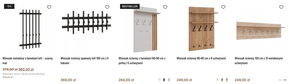 Partner Loft: lista wieszaków z ceną i kolorami