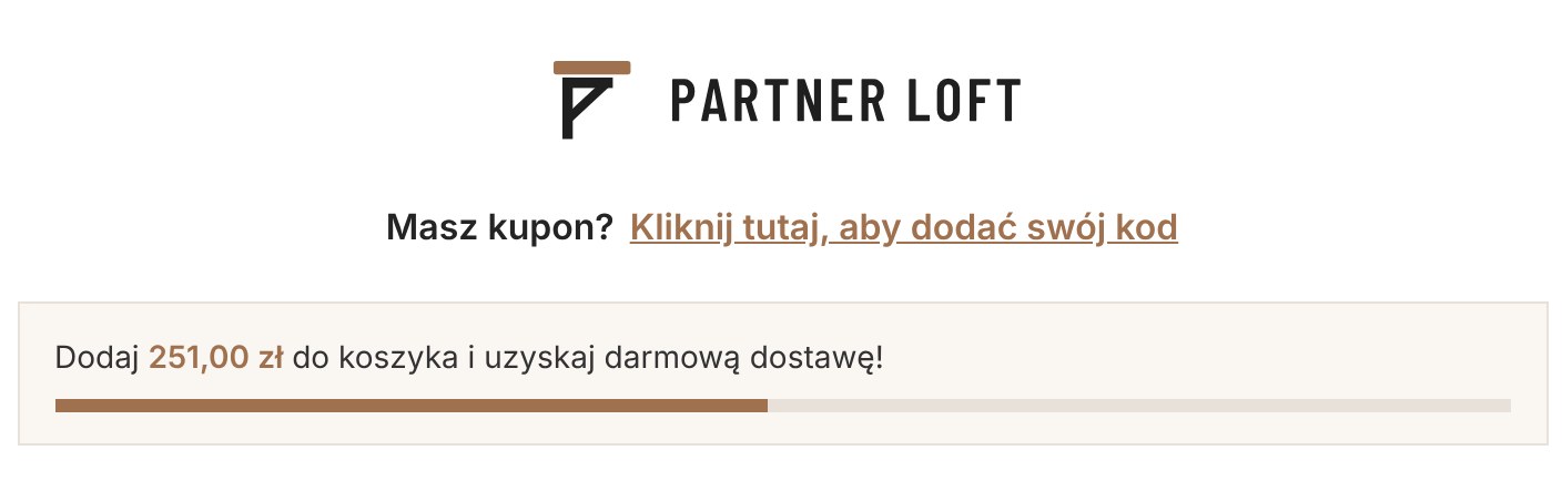 Partner Loft: pasek darmowej dostawy w zamówieniu