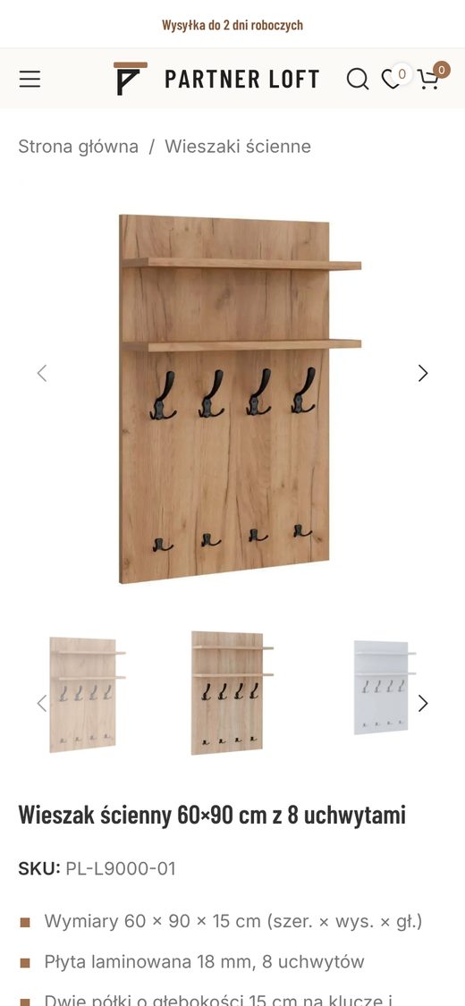 Wieszak z wyborem koloru w sklepie Partner Loft